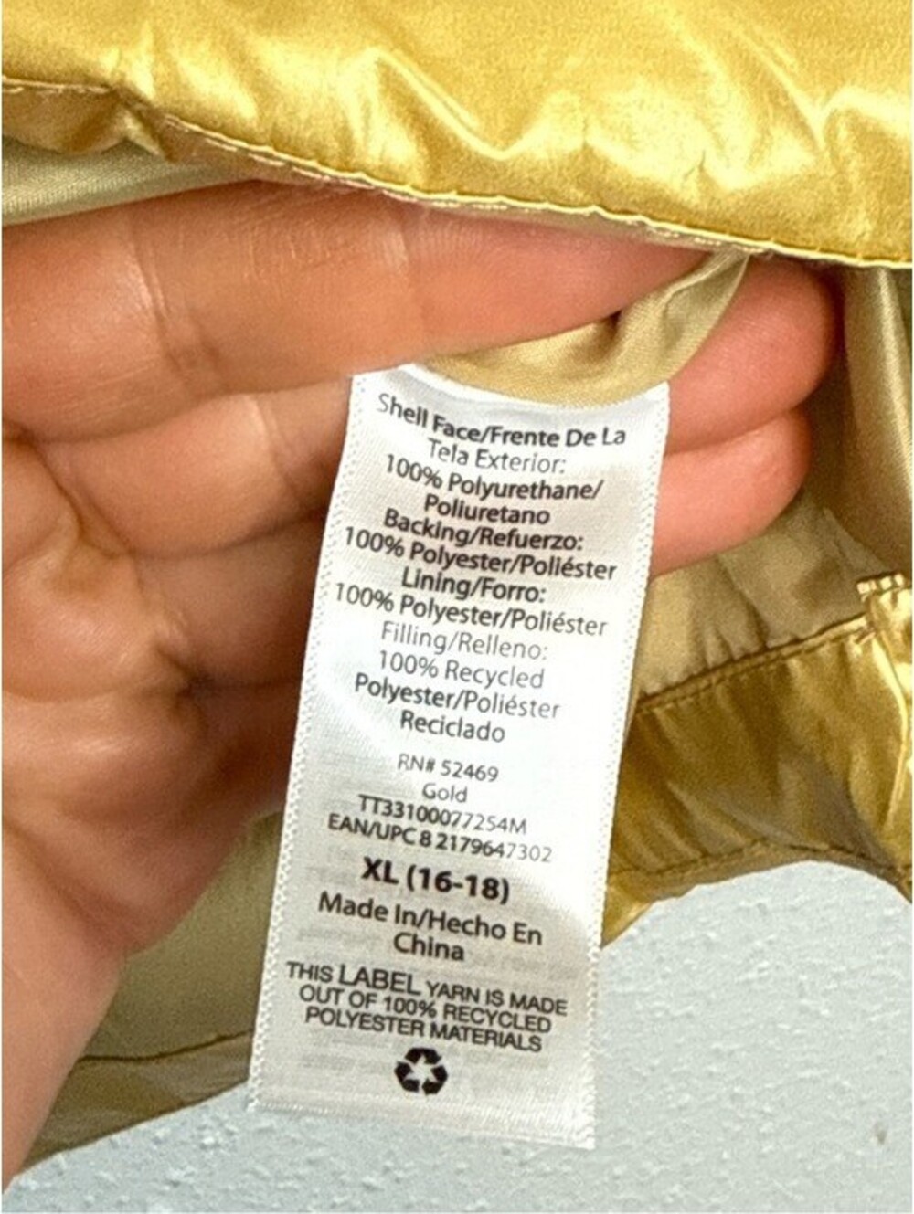 Time and Tru Women's Gold Metallic Cropped Puffer Jacket Quilted Zip Front XL - Picture 3 of 4